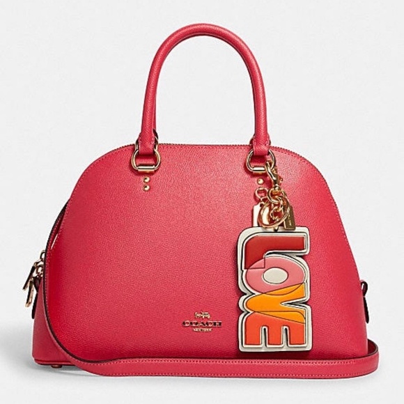 NEW Coach Large Leather Keyring KeyFob Bag Charm In Signature Canvas - Picture 2 of 12